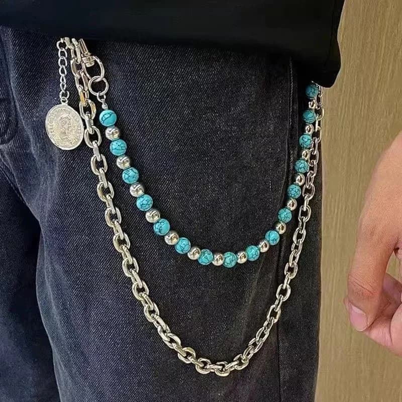 Portachiavi a catena con perline a strati in metallo punk rock per uomo donna portachiavi in vita jeans pantaloni hip-hop catene per cinture accessori per gioielli