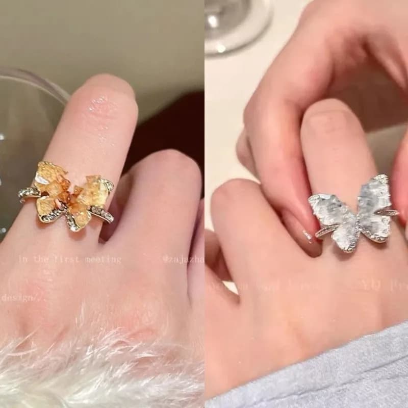 Anello aperto da donna con farfalla blu ghiaccio, design di nicchia, lusso leggero, anello da indice dal tocco raffinato, bestseller estivo