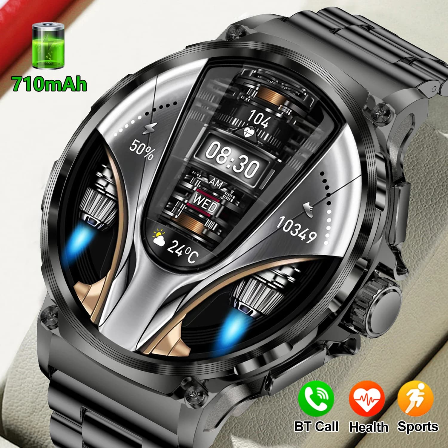 1.85 Inch Smart Watch Men 710mAh Battery Heart Rate Monitoring Bluetooth Call Trajectory Map Sports Fitness Tracker Smartwatch
