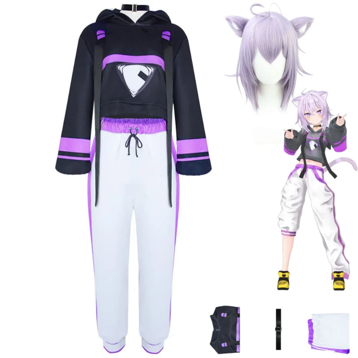 Costume Cosplay Nekomata Okayu, YouTuber Virtuale, Felpa con Cappuccio Viola Hololive Gamers, Abbigliamento Sportivo, Parrucca, Completo Casual Carino da Donna