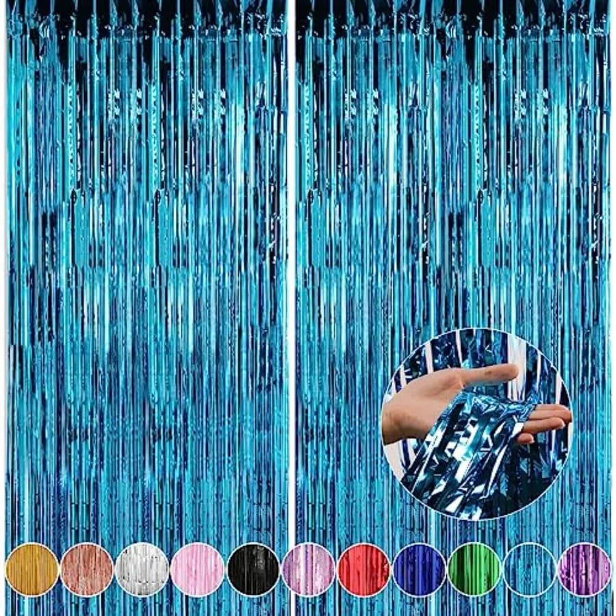 3.3 x 9.9 Feet Foil Fringe Curtains Party Decorations, Tinsel Curtain Backdrop for Parties, Door Streamers, Glitter Streamer Fr