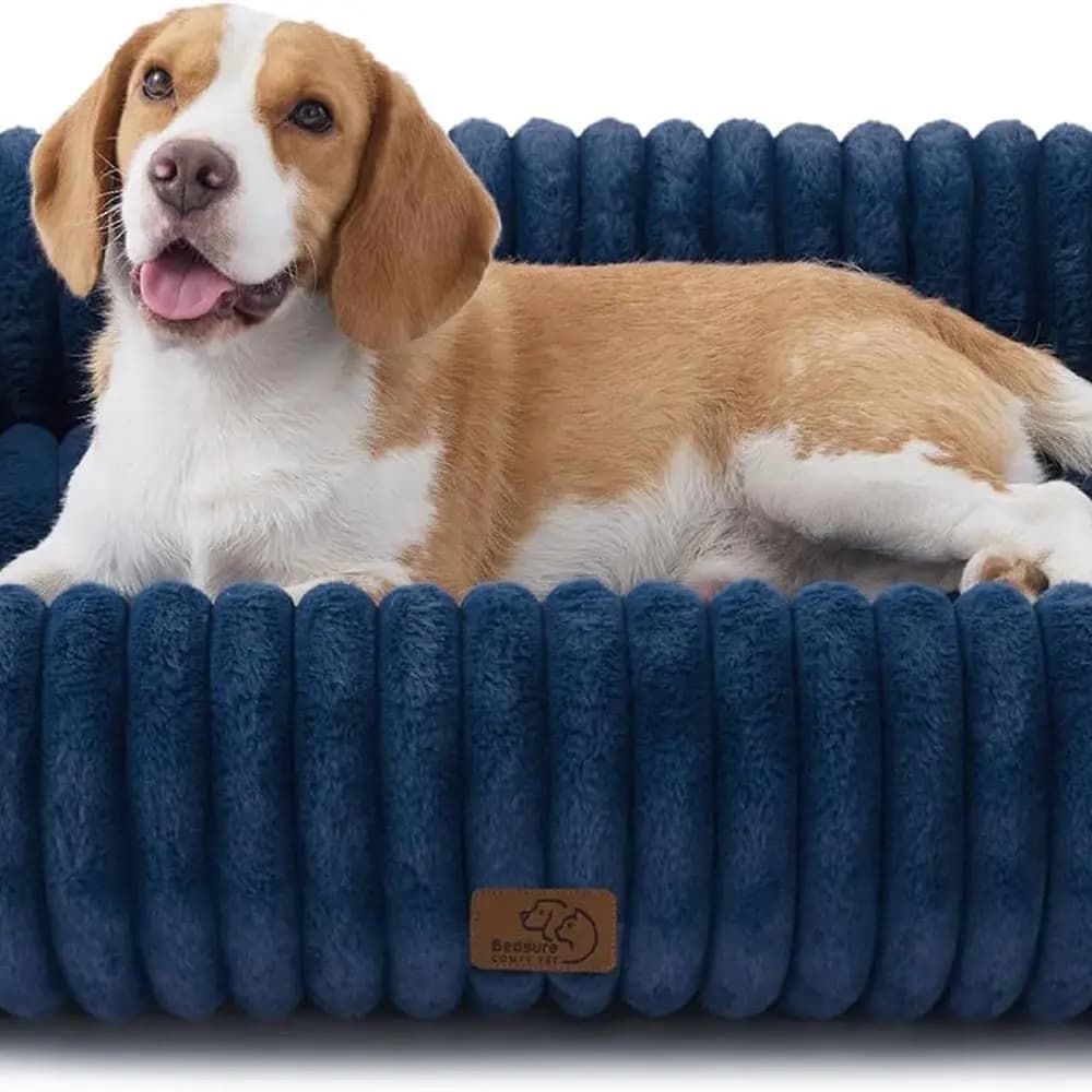 Large Orthopaedic Bed for Dogs with Removable Coating, 36x27x8, in Washable Apples, Blue Night