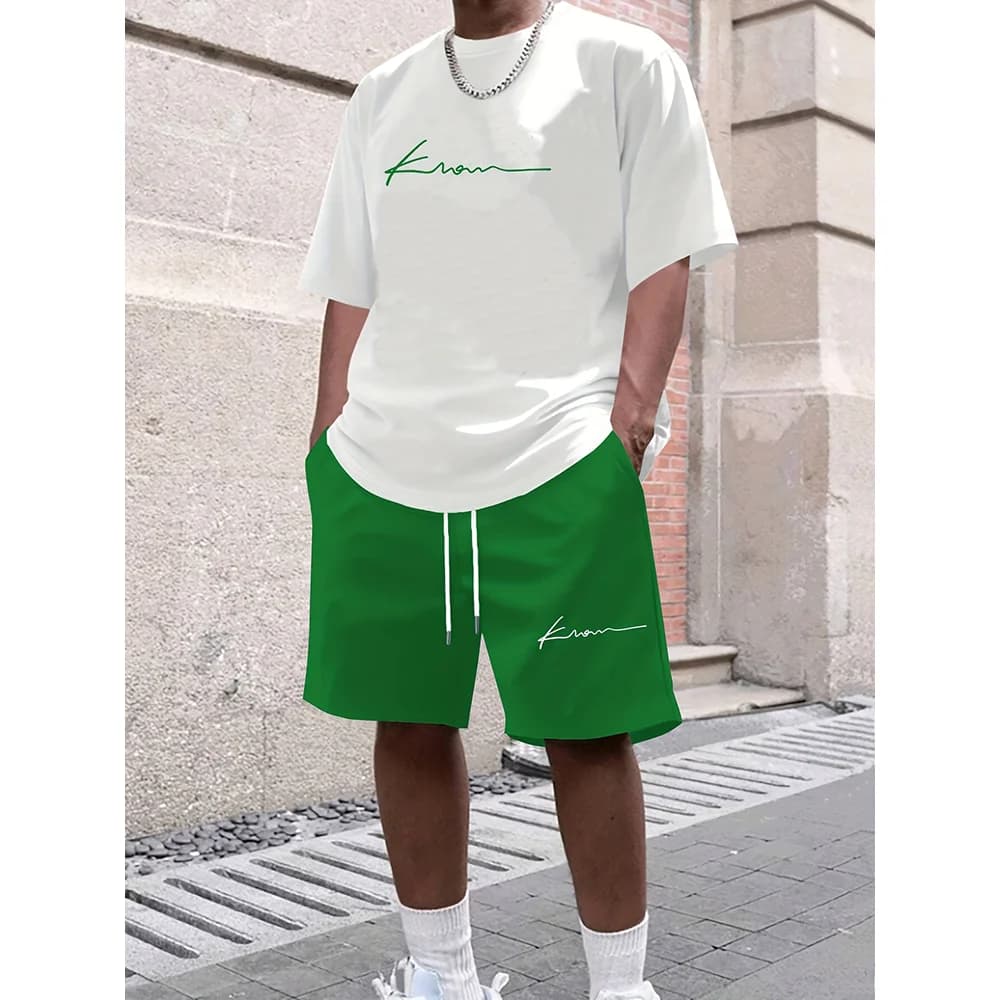 New Men's Casual Summer Set with Printed T-shirt, Street Fashion Style, Comfortable fit, Two Pieces Breathable for Sport