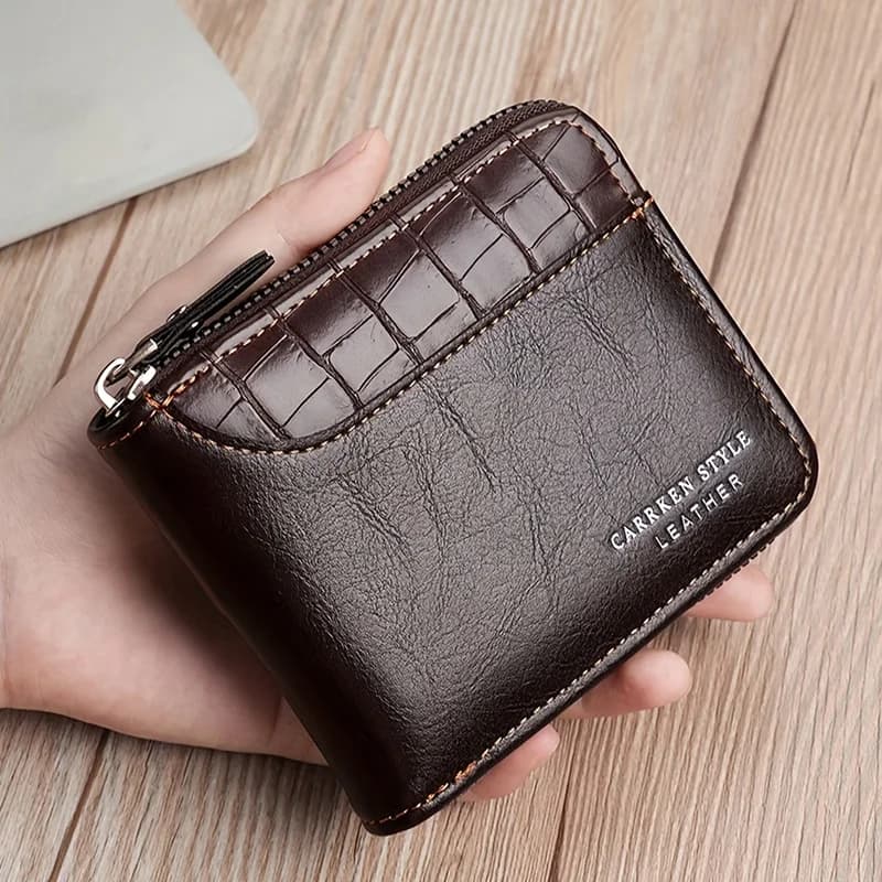 Portafoglio da uomo in pelle PU, portafoglio di lusso da uomo, porta carte con cerniera, con tasca portamonete, portafogli RFID, regali per uomo, borsa per soldi