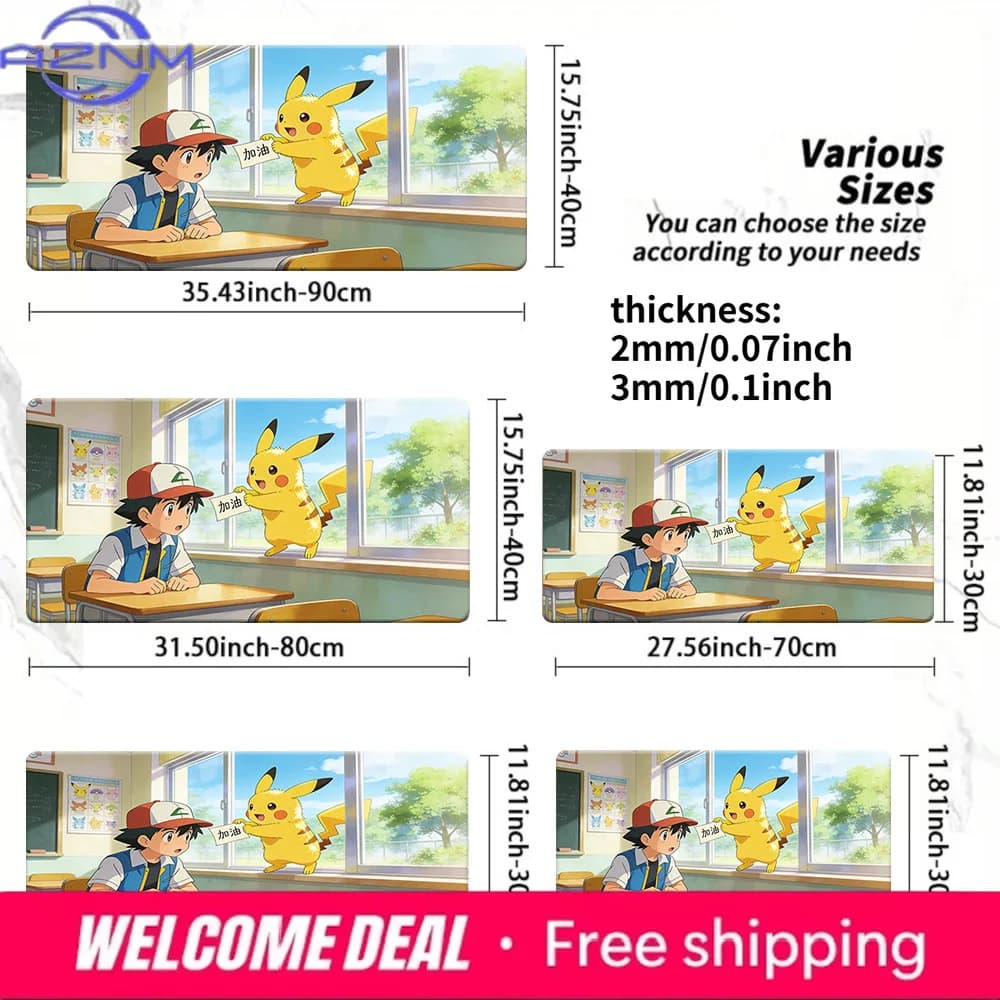 Tappetino per mouse da gioco Pokemon Ash & Pikachu Classroom Encouragement, tappetino da scrivania antiscivolo