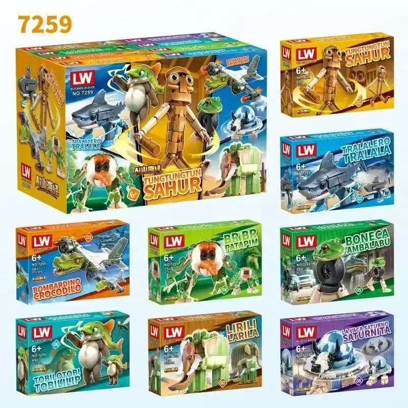 Italian Soul Brainrot Tralalero Tralala Figure Block Toy Tung Tung Sahur Shark BricksToy Children's Gift Box Blind