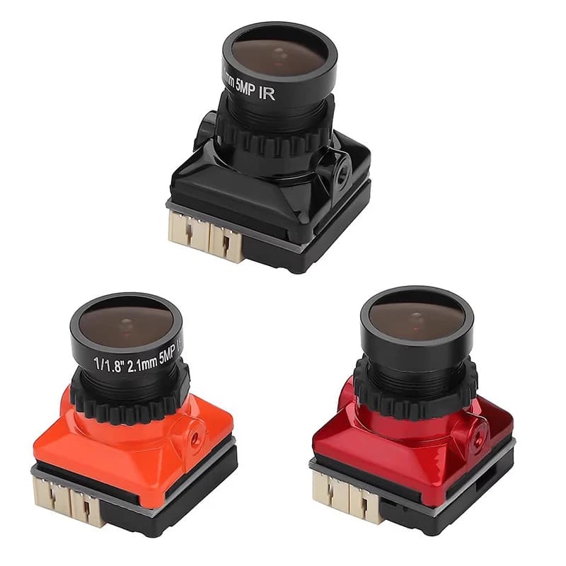 Telecamera drone RC Mini FPV 1500TVL B19; PAL/NTSC, OSD regolabile, alimentata da 5 V-30 V, sensore CMOS da 1/3" con obiettivo da 2,1 mm.