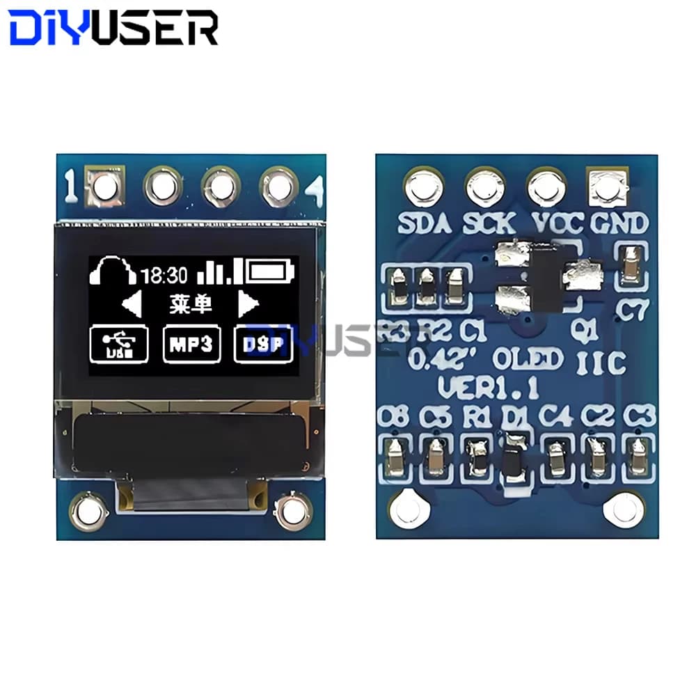 OLED Display SSD1306 from 0,42 White Pollyci 72x40 Pixel with I2C Interface SPI for Arduino Raspberry Pi and Fai-da- Development Boards ♪