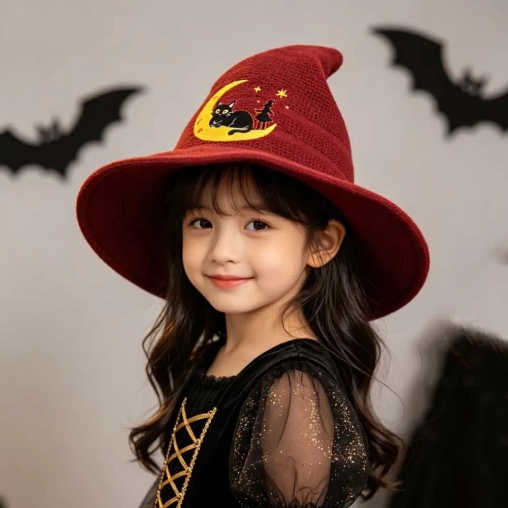Delicate Embroidery Knitted Witch Hat Breathable Skin-Friendly Non-Itchy Lining Embroidered Wizard Cap One Size Fit Soft