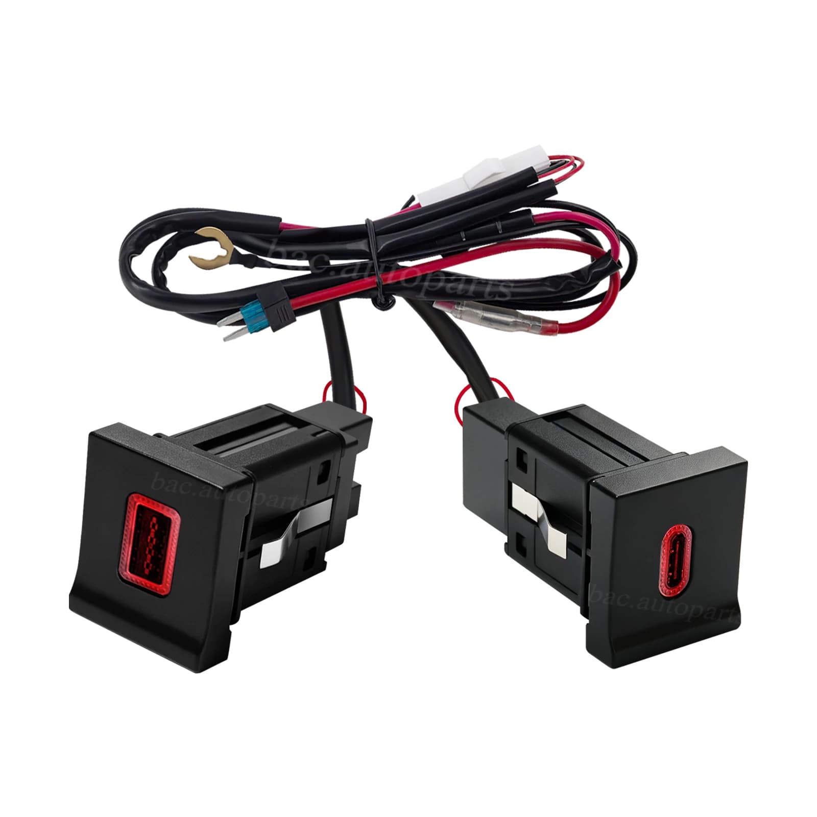 12V/24V USB-C PD 30W Fast Car Charger Socket For VW Jetta Sagitar 2015-2018 Type-C & USB-A Dual Port Flush Mount Outlet Red LED