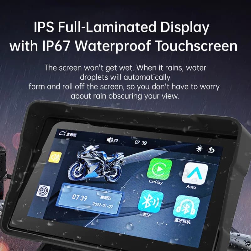 Jansite Motorcycle Display Screen Carplay Moto Navigation Digital Dashboard Motorbike Android Auto Monitor BT Waterproof