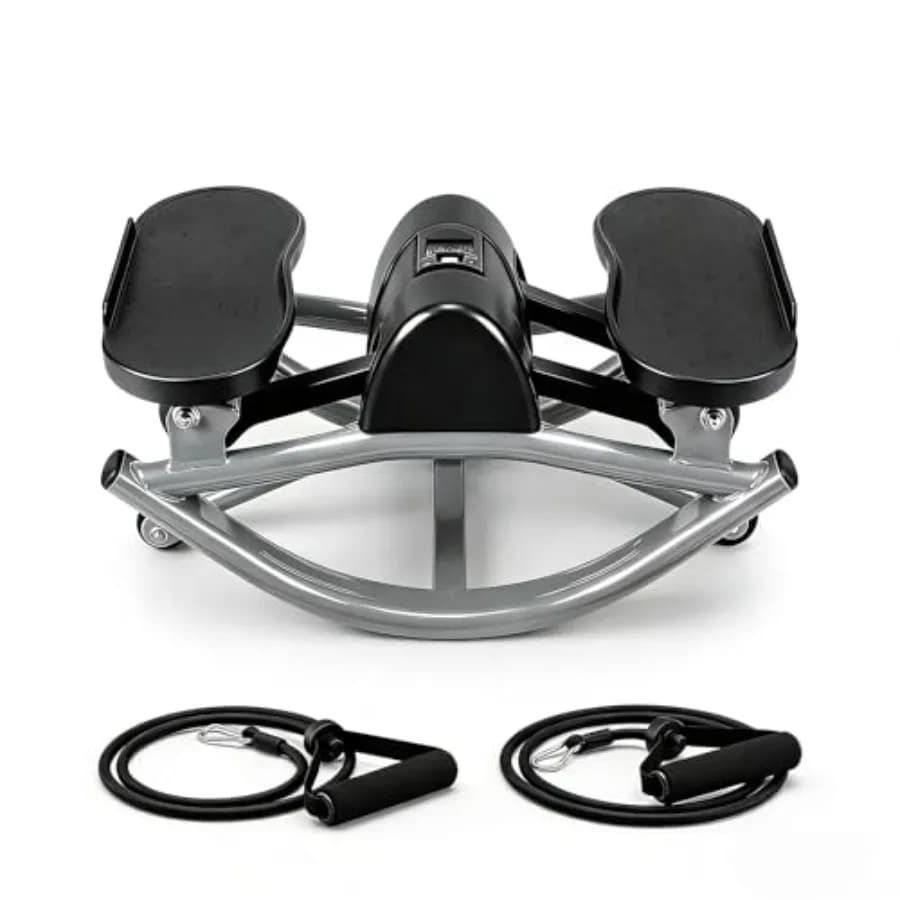 Stepper Oscillante Laterale per Esercizi a Casa, Macchina Fitness Rock Stepper con Bande di Resistenza e Tappetino Antiscivolo per Gambe