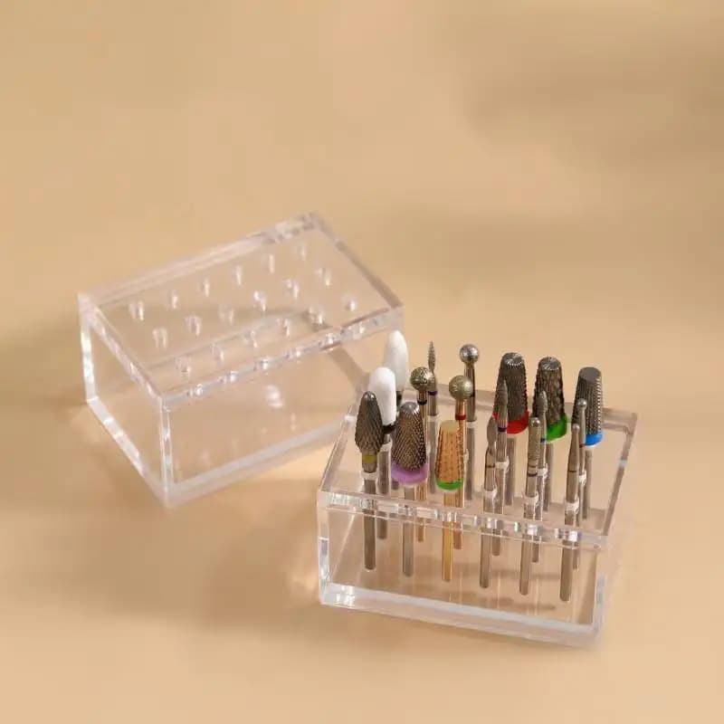 Porta punte per fresa unghie in legno/acrilico a 18 fori, supporto per testine lucidanti, organizer per testine di levigatura unghie, contenitore vuoto, strumento per manicure