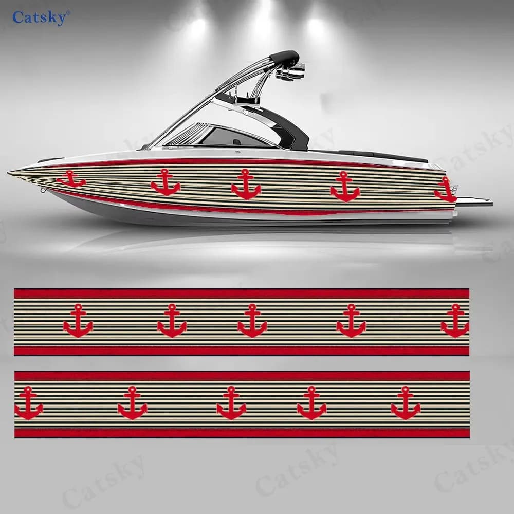 2 Pezzi Adesivi per Barca con Ancora a Strisce Rosse, Decalcomanie in Vinile PVC Impermeabile e Resistente per Barche da Pesca, Design Durevole ed Elegante