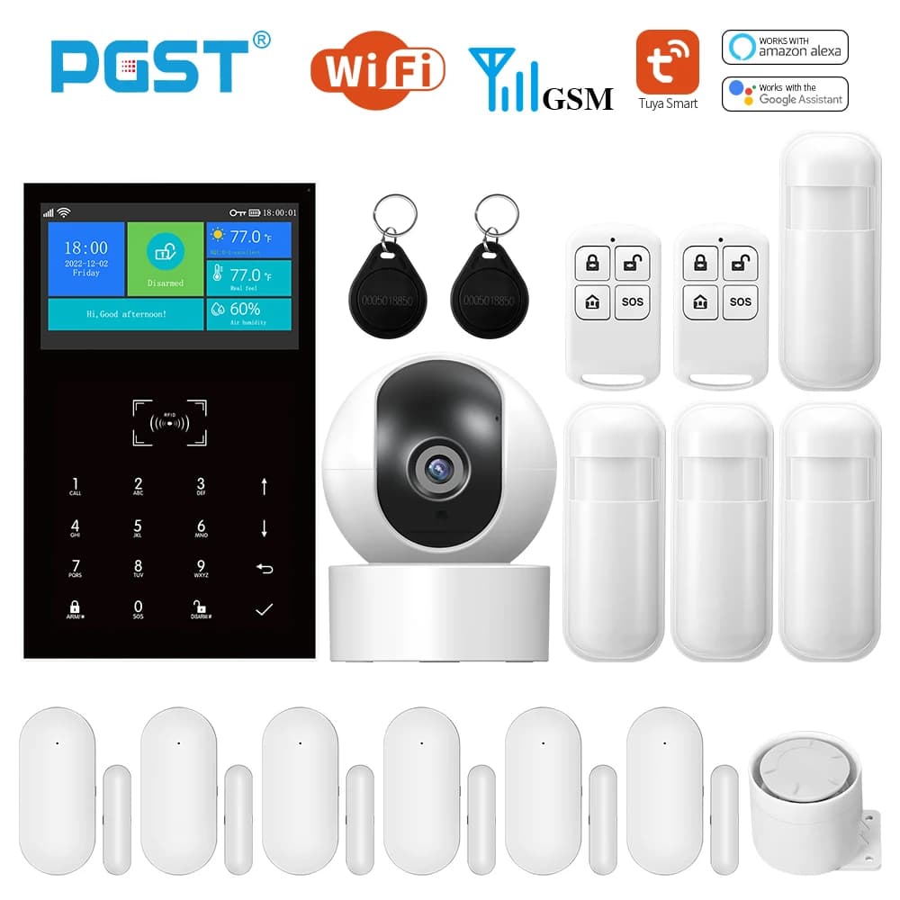 PGST PG109 Sistema di allarme Tuya intelligente Schermo da 4,3 pollici WIFI GSM Antifurto Sicurezza domestica con funzione di temperatura e umidità