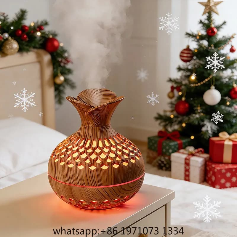 Wood Grain Flower Humidifier – USB Mini Silent Aroma Diffuser with Colorful Mist for Home/Office Desktop