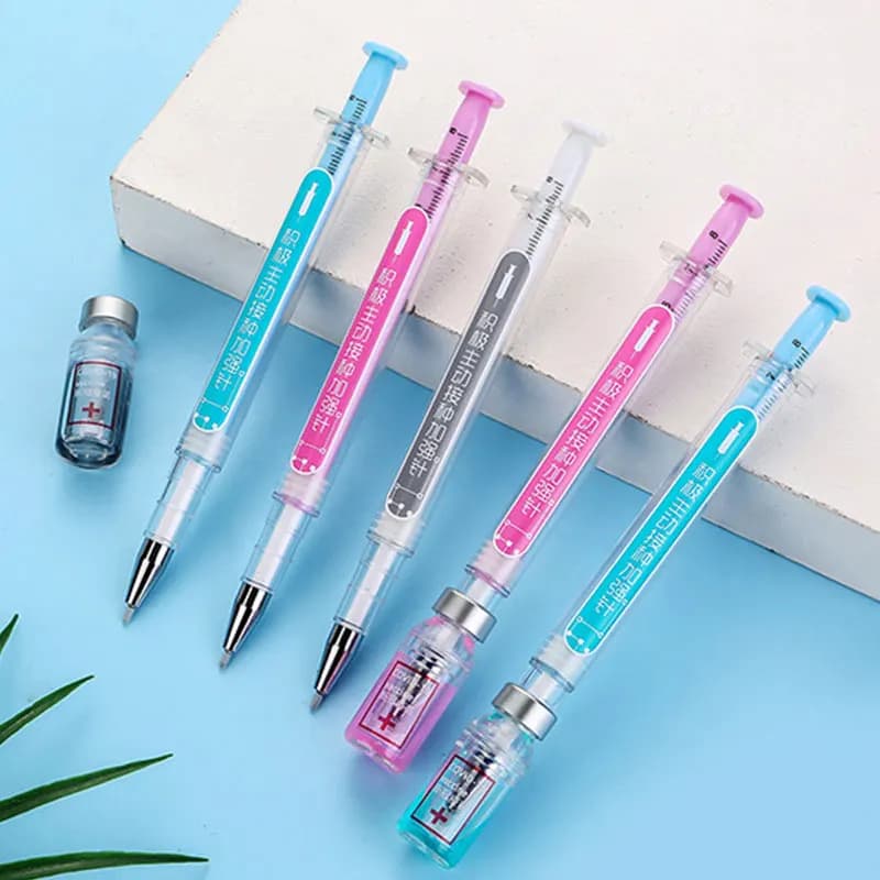 3 pezzi novità penna gel siringa penne a sfera forma particolare cancelleria carina penna da 0,5 mm per forniture per ufficio scolastico medico