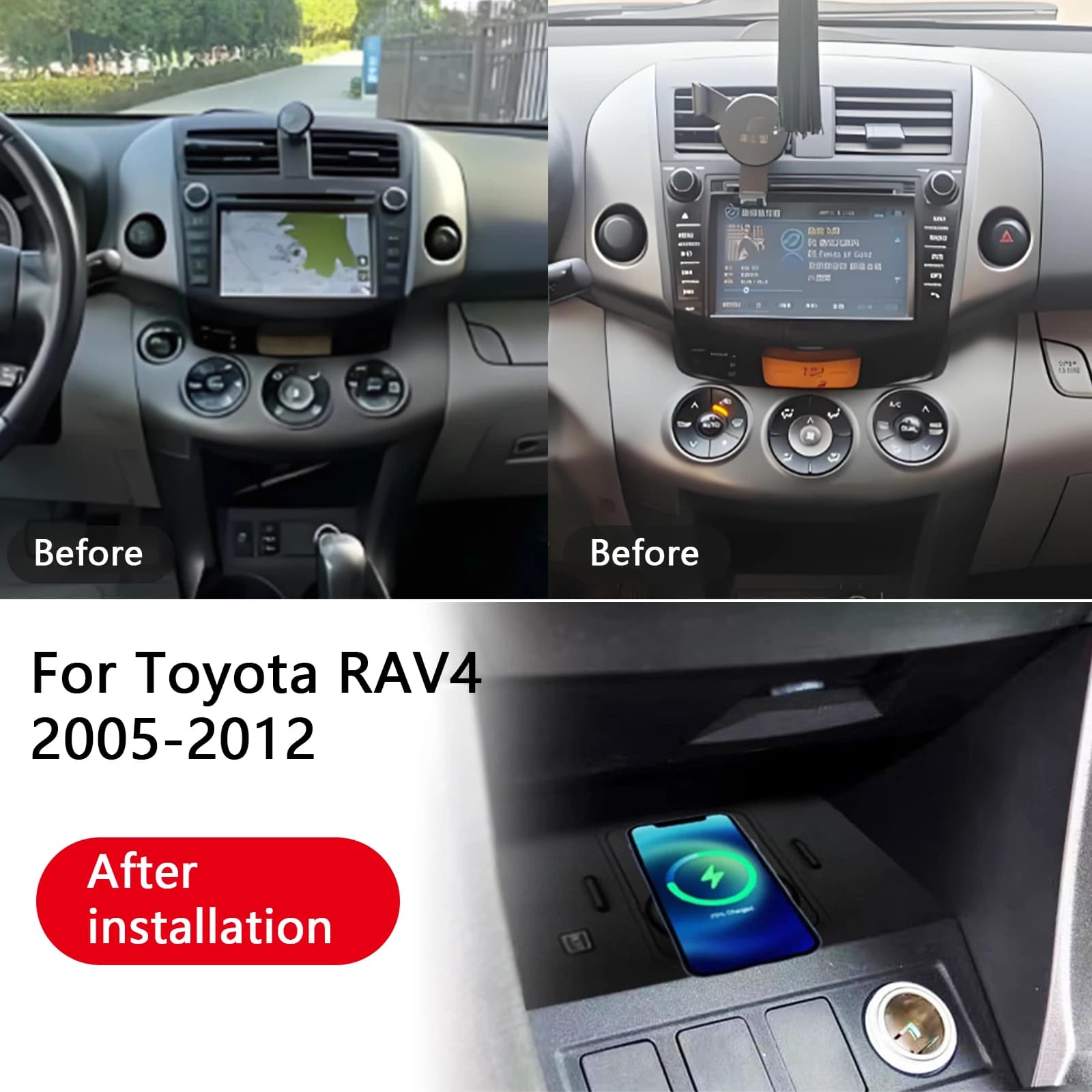 2 DIN Last For Toyota RAV4 2005-2012 Car Central Console Phone Charger Fast Wireless Charger Plate Charging Charging Support