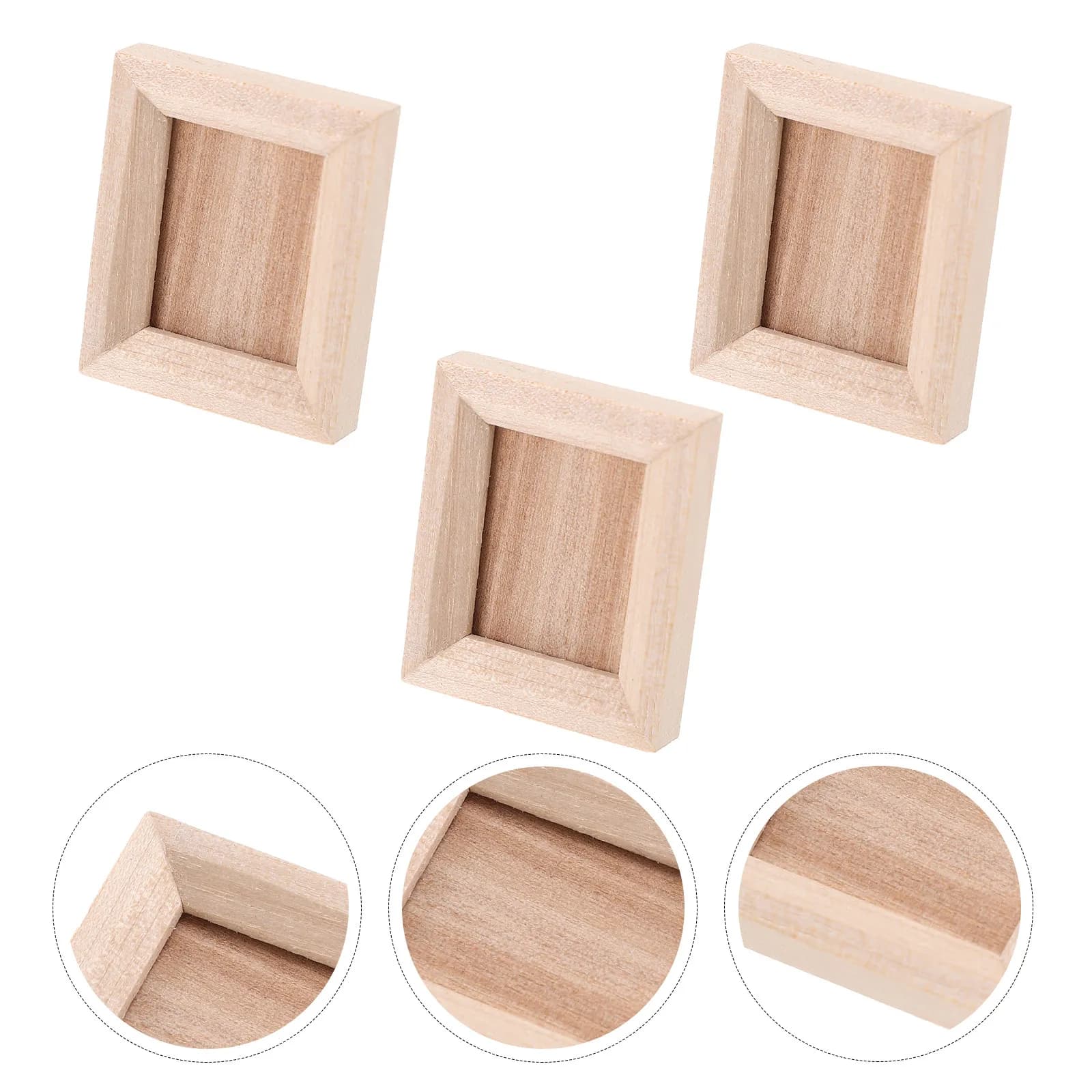 3Pcs Miniature Wooden Photo Frames Weight Mini Picture Frames for Micro Landscape Dollhouse Room Box