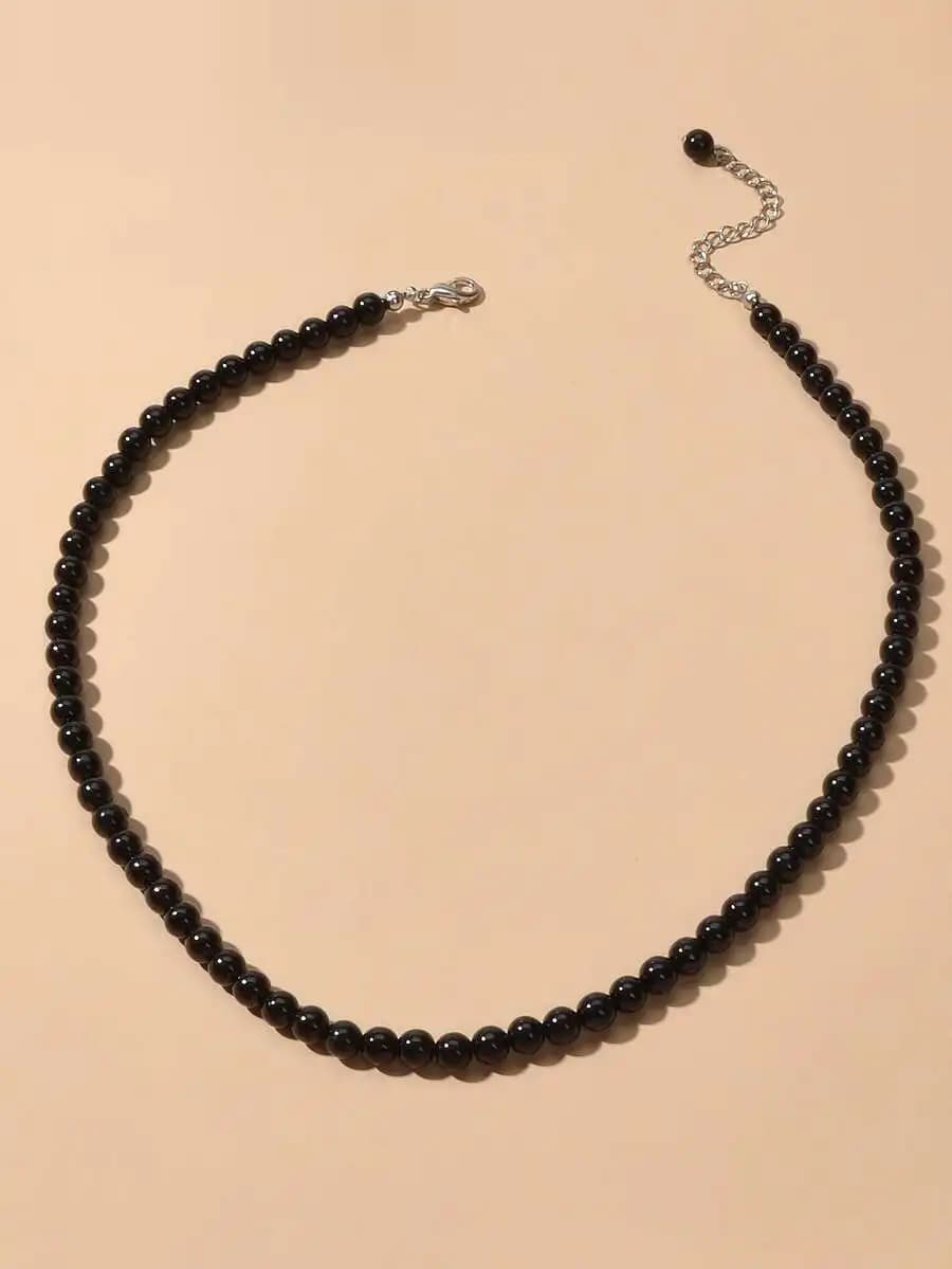 Black beaded necklace with elegant design and smooth finish