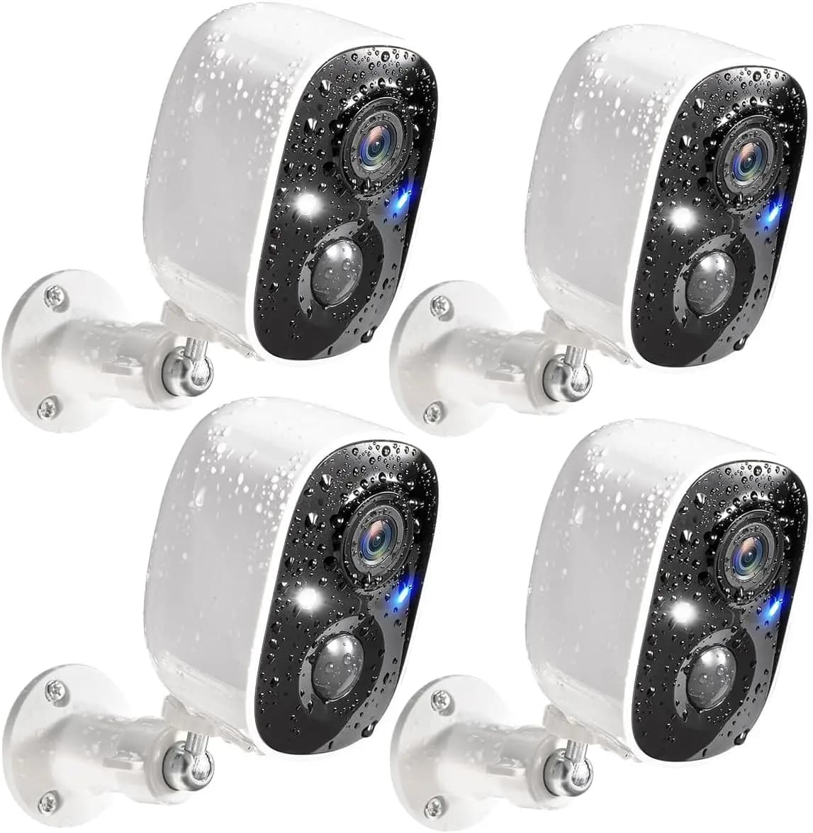 Telecamere di Sicurezza Wireless da Esterno, Set da 4, 2K con Visione Notturna a Colori, Rilevamento del Movimento, Impermeabili IP65