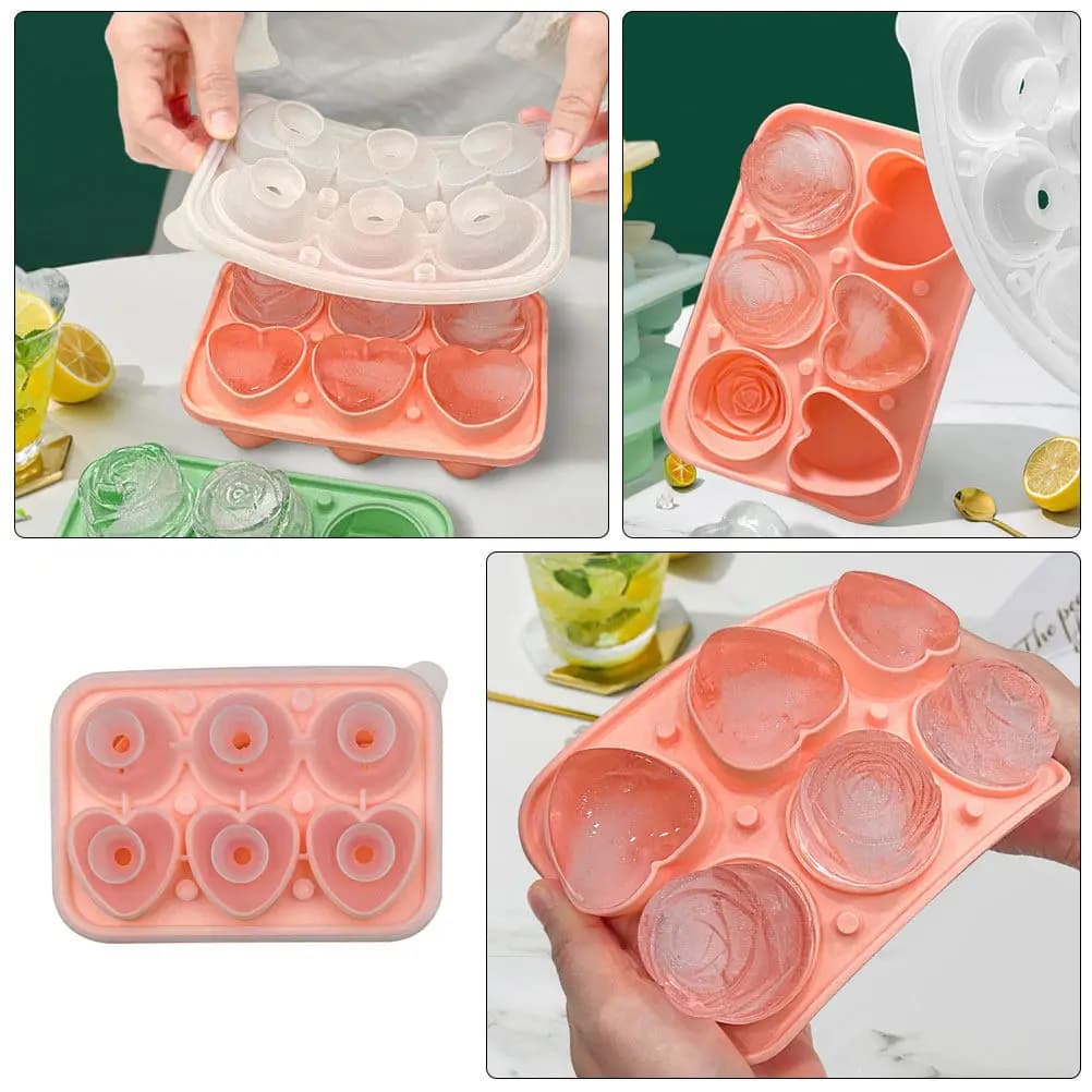 Set di Stampi per Cubetti di Ghiaccio a Forma di Rosa e Cuore in Silicone per Bevande, Vino, Frullati, Yogurt, Purea, Cioccolato, Dolci Fai-da-Te