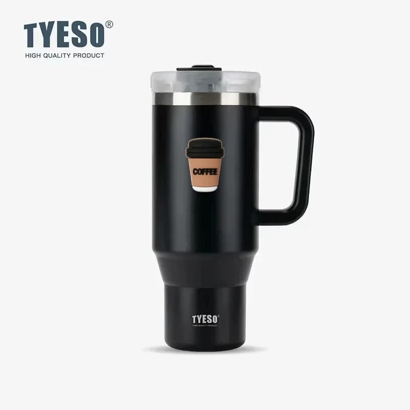 Tyeso 900ML Big Capacity Coffee Sticker Vacuum Cup With Handle Straw Car Mug Thermal Iced Travel Insulated Tumbler Bottle