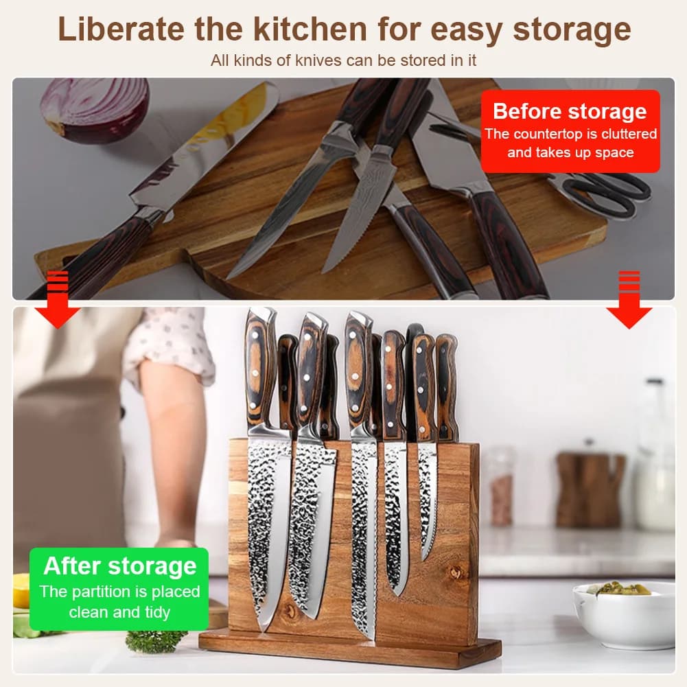 Portacoltelli Magnetico Bifacciale Universale, Supporto per Set di Coltelli da Cucina, Organizzatore Multifunzionale per Piano di Lavoro