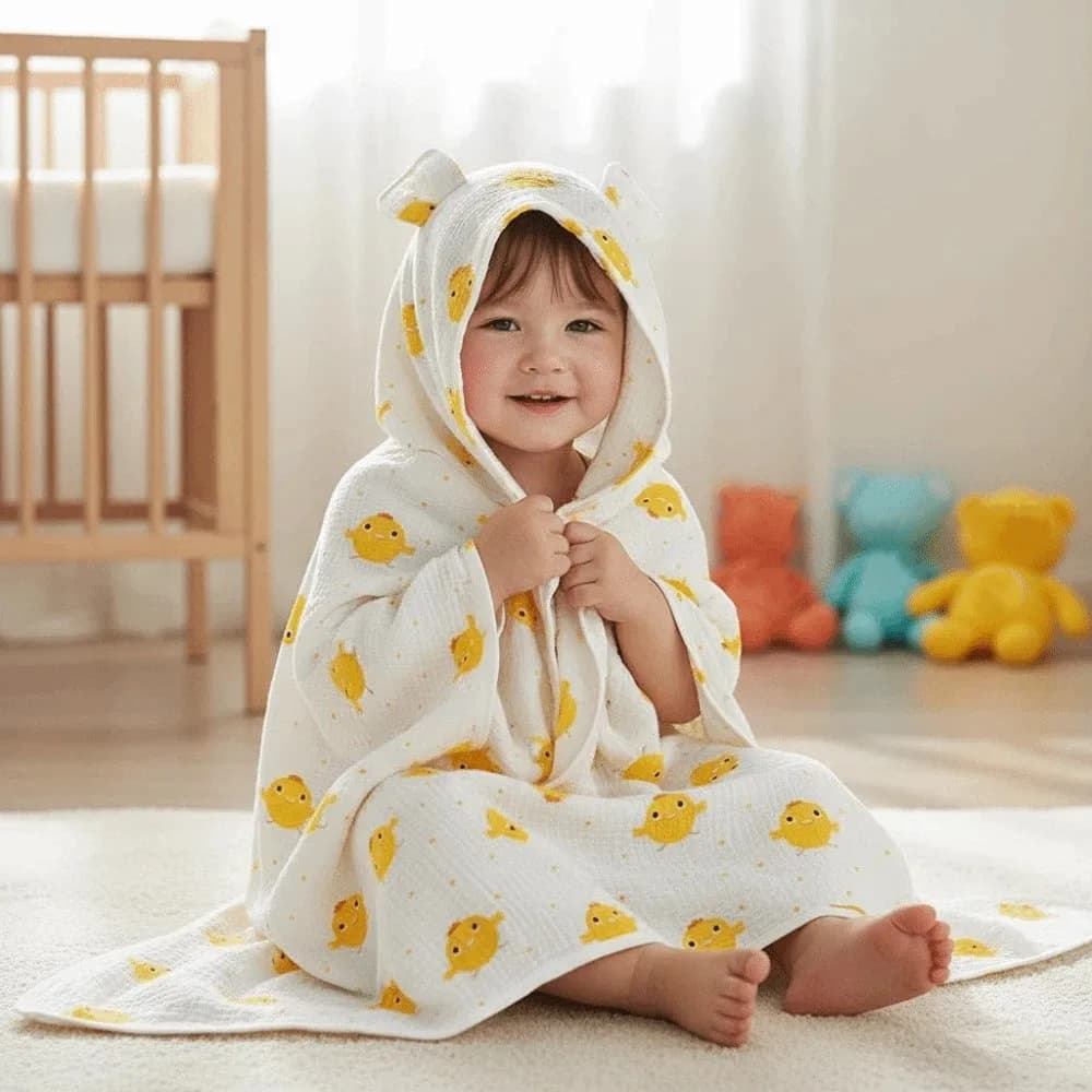 Bathrobe cute baby mantle with hood towels cartoon printed gauze ispessita blanket wrapping soft chick bathrobe swimming