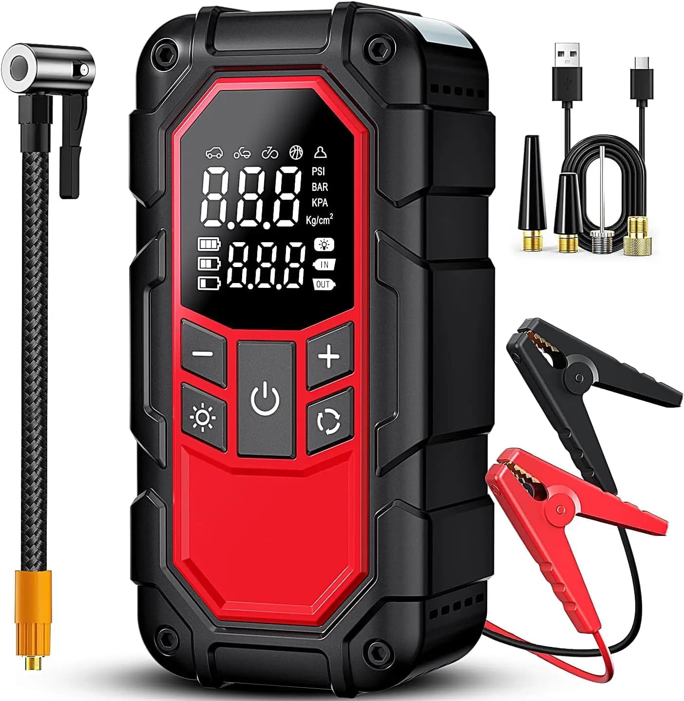 Avviatore d'Emergenza per Auto 3000A con Compressore d'Aria 150PSI, Power Bank Portatile per Veicoli e Gonfiabili