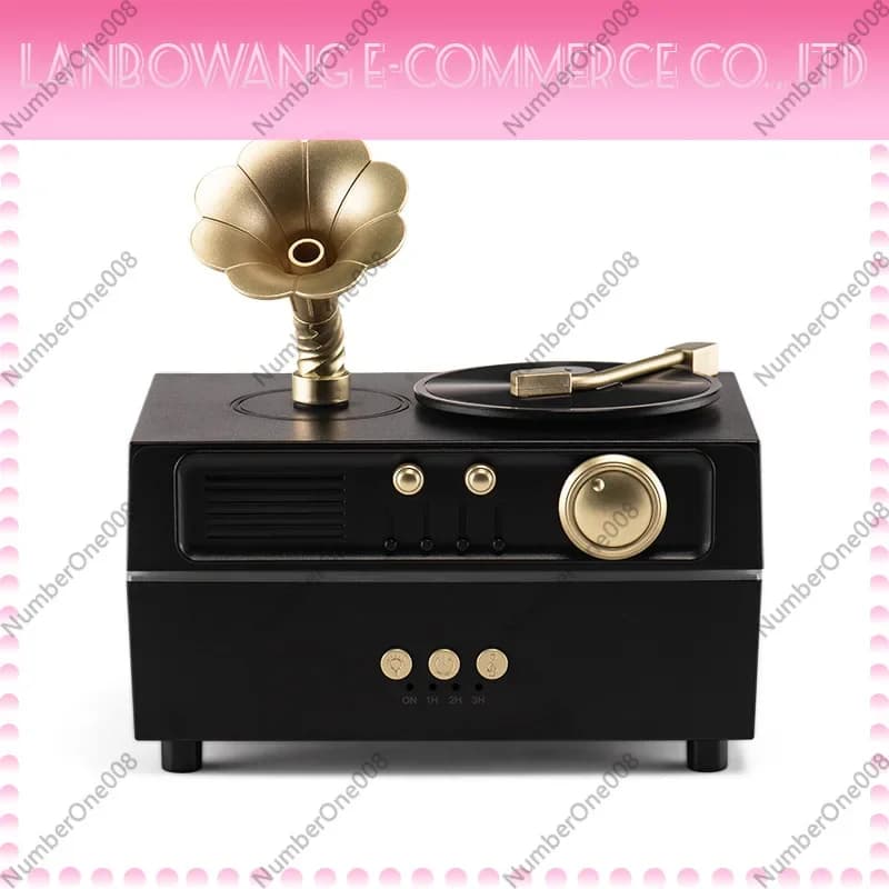 Retro Gramophone Bluetooth Speaker Aroma Humidifier, Ultrasonic Rotating 7 Color Lights Essential Oil Diffuser for Home Office