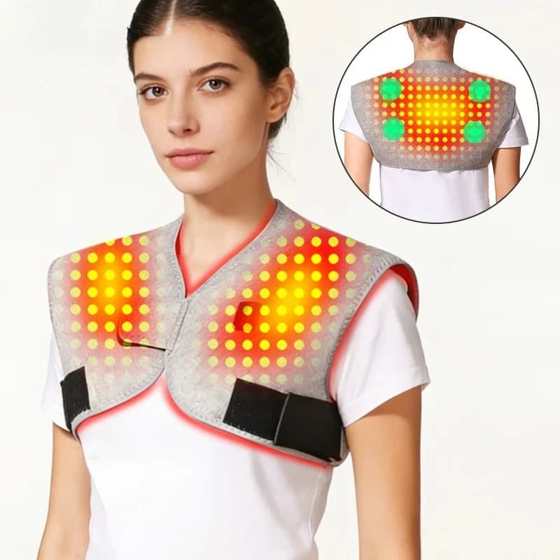 Massaggiatore Elettrico a Vibrazione con Luce Rossa per Spalle e Schiena, Allevia Dolori Articolari e Affaticamento, 3 Livelli di Regolazione, Timer, Modello Sciarpa