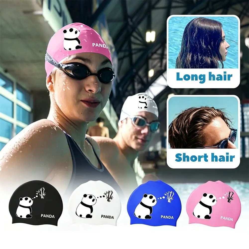 New Waterproof Silicone Swim Cap High Elasticity Seamless Swimming Hat Cartoon Panda Soft Swim Hat Long Hair
