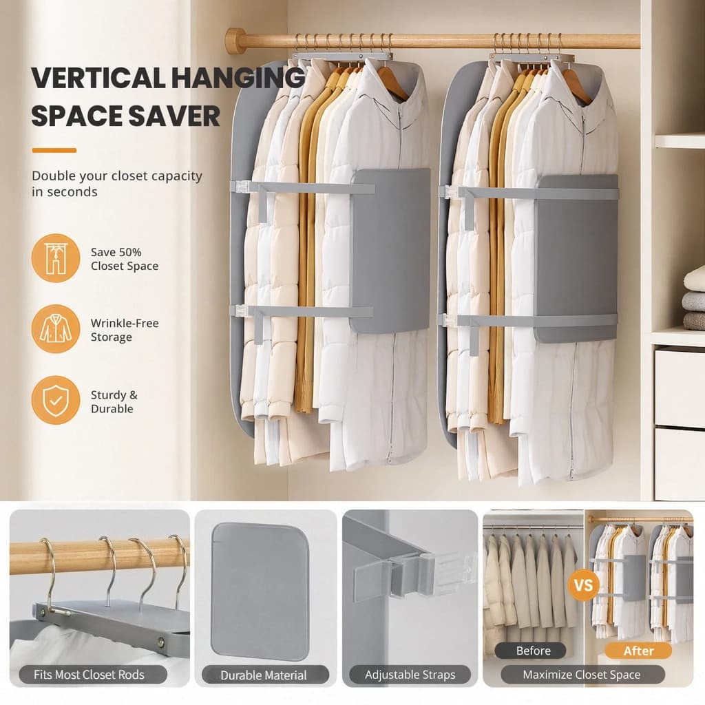Dustproof Garment Press Board Down Jackets Compression Hanging Bag for Saving Closet Space 50% Clothing Coats Storage Organizer