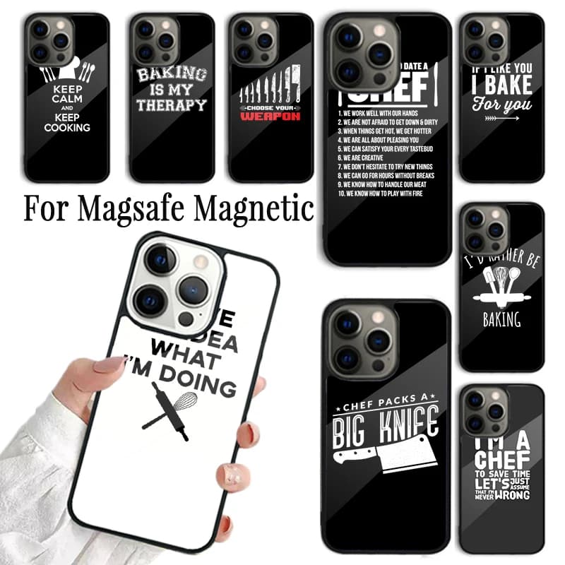 Cover per iPhone con design 'Baking makes me happy' per iPhone 17 AIR 16 15 14 13 12 11 Pro Max Plus, custodia magnetica wireless Magsafe
