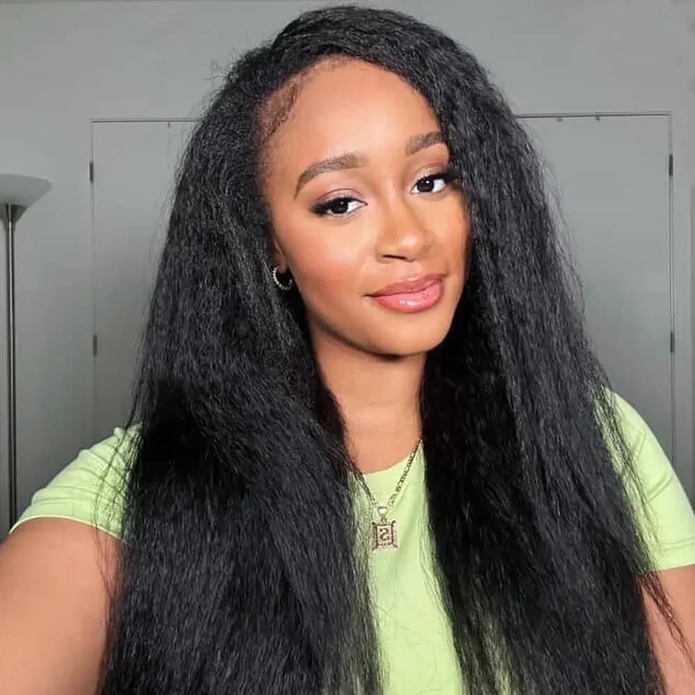 Parrucca Mezza Testa Liscia Afro con Clip e Coulisse, Senza Colla, in Capelli Umani, Facile da Indossare per Donne, Ideale per Principianti