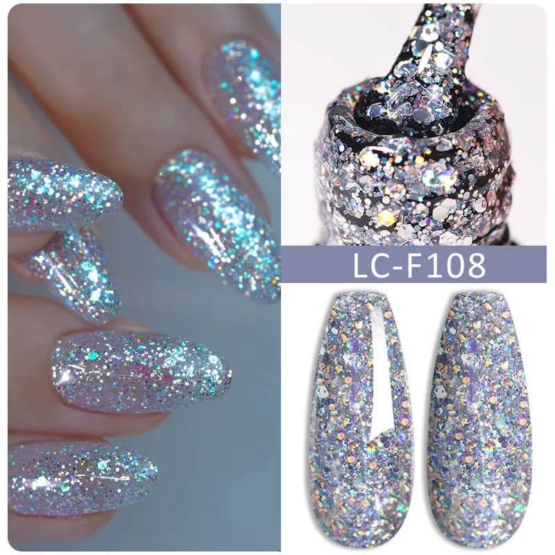 LILYCUTE 7ML Argento Oro Colorato Glitter Gel Smalto per unghie Primavera Scintillante Paillettes Semi Permanente Soak Off Nail Art Gel Smalto