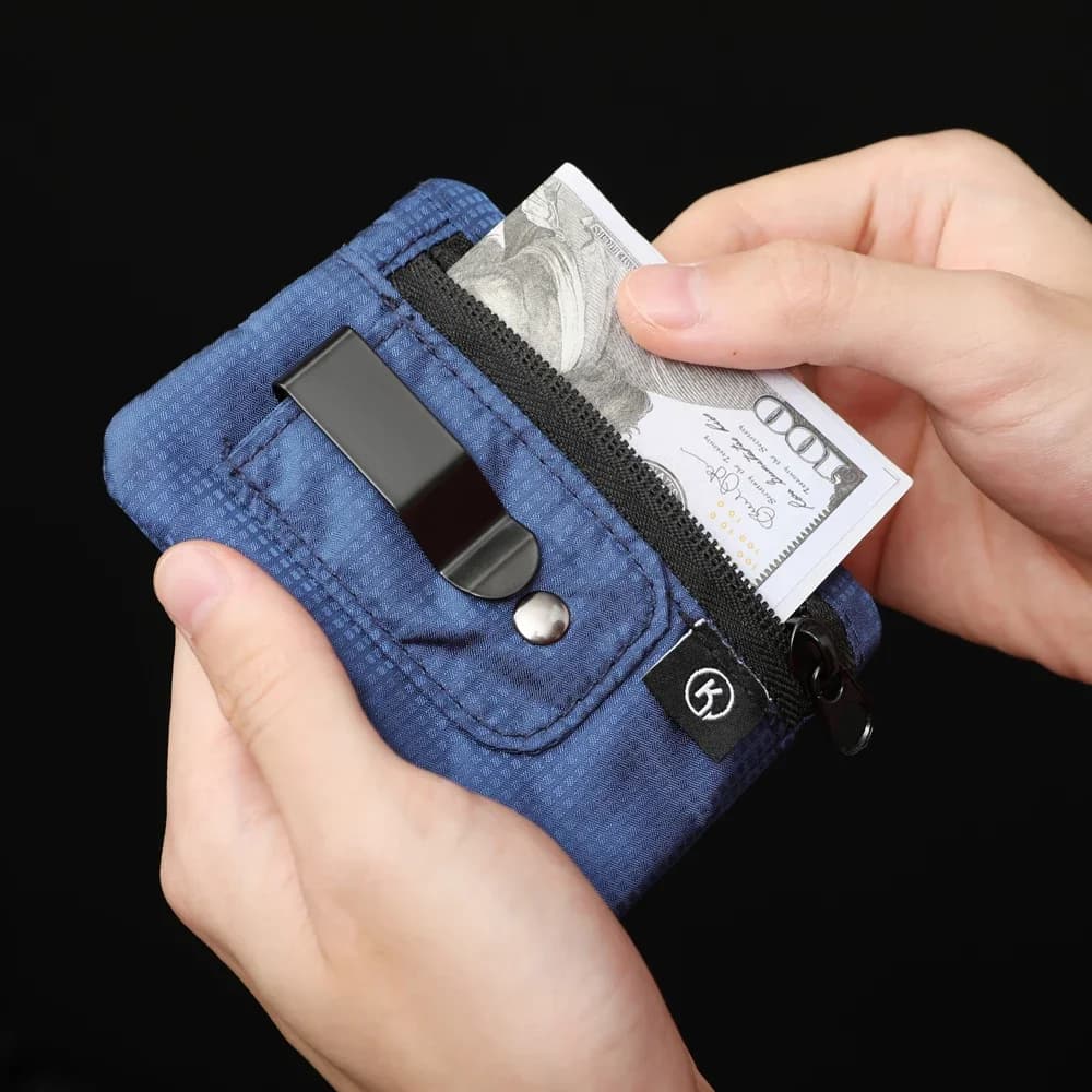 Mini portamonete 1PC Custodia in tessuto semplice con cerniera e clip da cintura Organizzatore per soldi con blocco RFID non intrecciato per contanti e monete