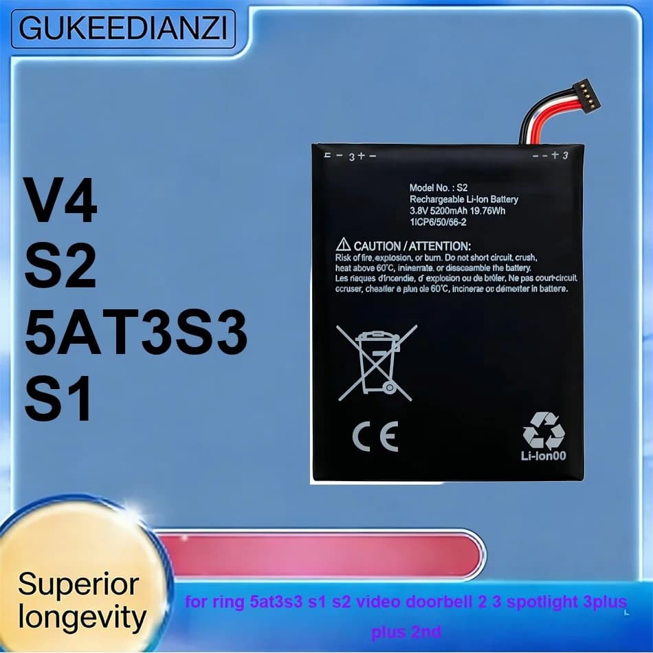 Batteria durevole V4 5200-6040mAh per Ring 5at3s3 S1 S2 Video Doorbell 2 3 Spotlight 3PLUS Plus 2ND