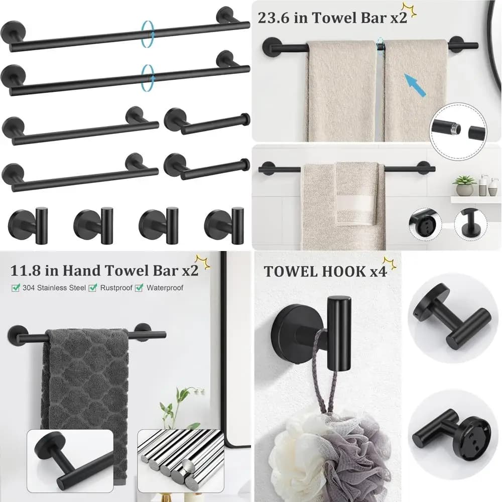 Set di accessori per il bagno nero opaco: portasciugamani e accessori in acciaio inossidabile da 10 pezzi per l'arredamento del bagno moderno