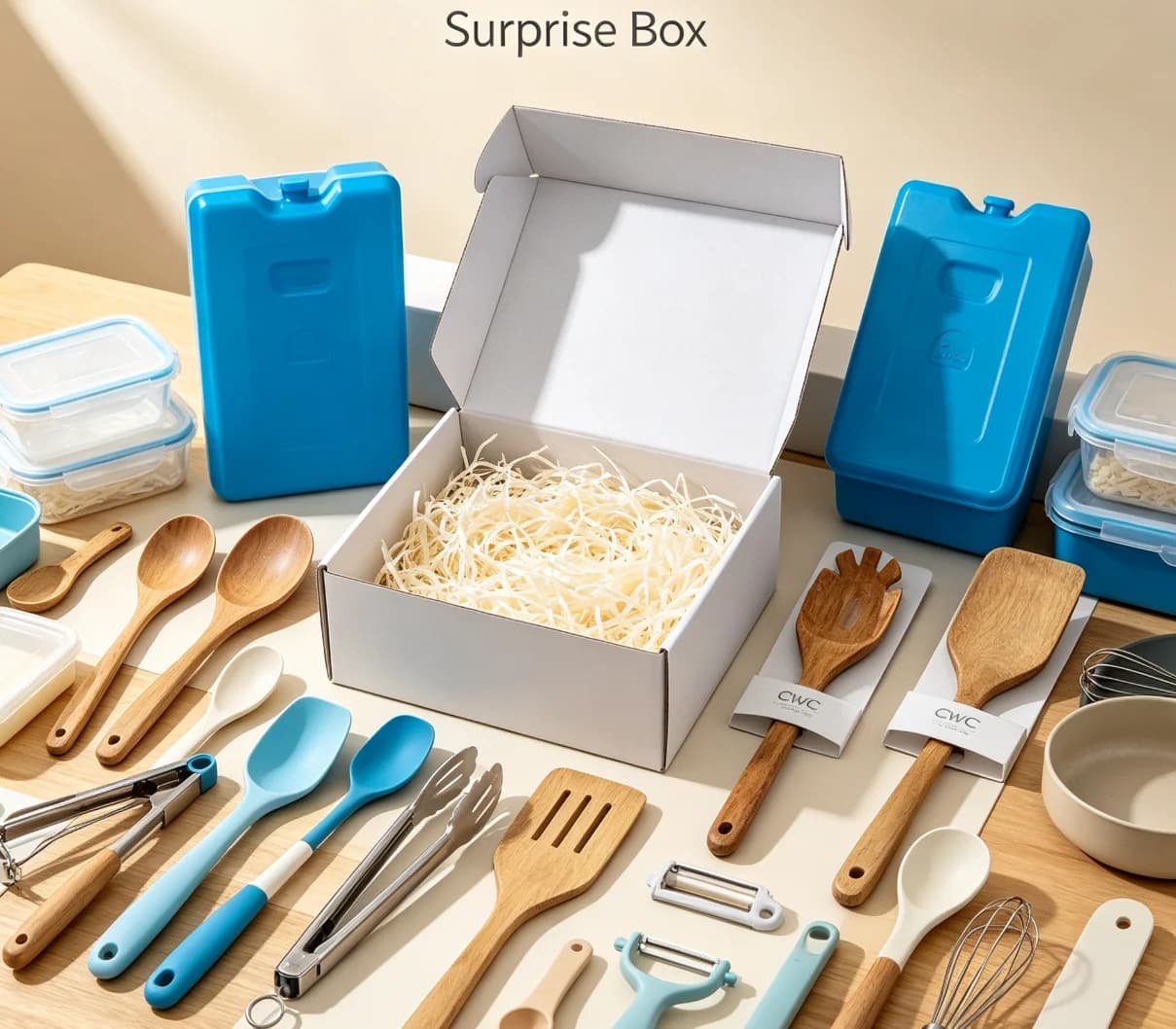 Mystery Blind Box Random Kitchen Items Wood Spoon Spatula Food Storage Box Cooling Ice Pack Household Kitchen Accessories Random Delivery