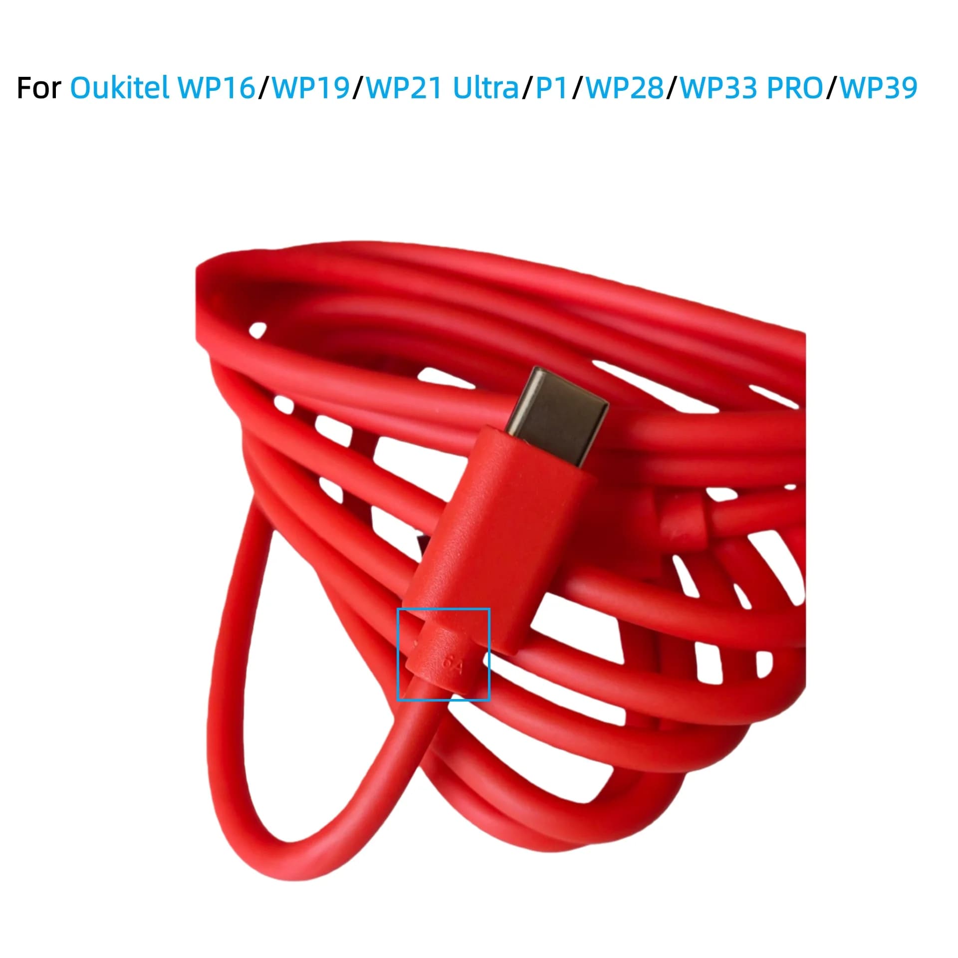 Red 6A Fast Charging Cable For Oukitel WP16 WP19 WP21 Ultra P1 WP28 WP33 PRO WP39 Phone Dual USB C To Type C Wite Data Line