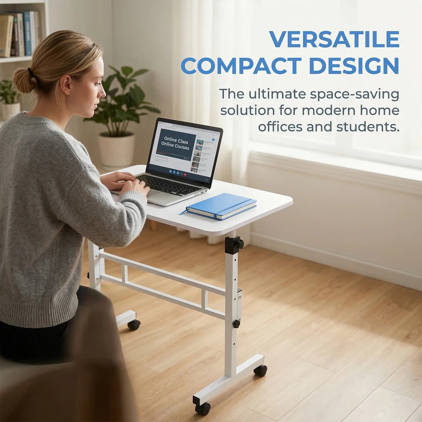 Scrivania Portatile Regolabile in Altezza con Ruote, Postazione Ergonomica per Laptop e Computer, Ideale per Casa e Ufficio