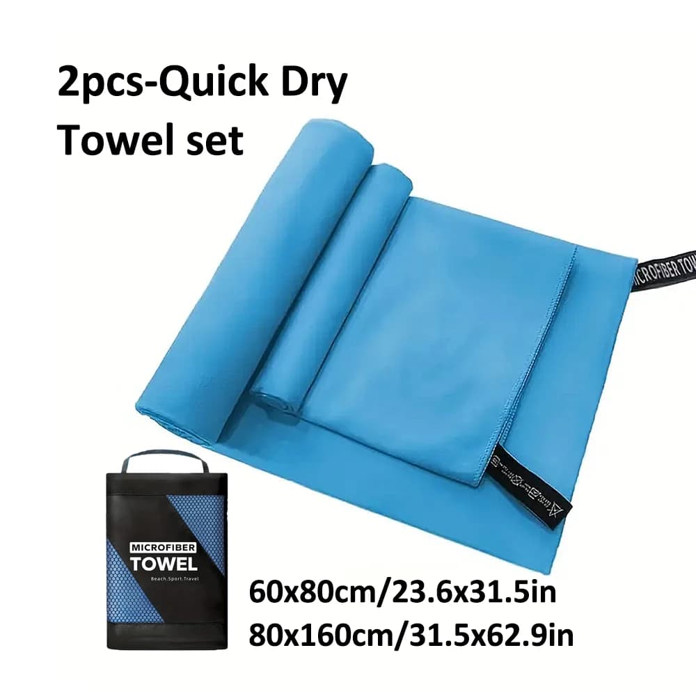 Set di 2 asciugamani ad asciugatura rapida, asciugamano da campeggio in microfibra ad asciugatura rapida, asciugamano da viaggio extra large per campeggio, spiaggia, nuoto