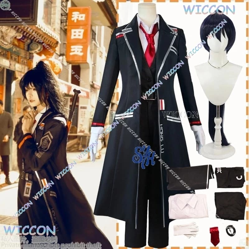 Wona Game Limbus Company Cosplay Hong Lu Costume Punk Cappotto lungo nero Cool Cape Cravatta Cintura Moda Halloween Natale ssioFesta