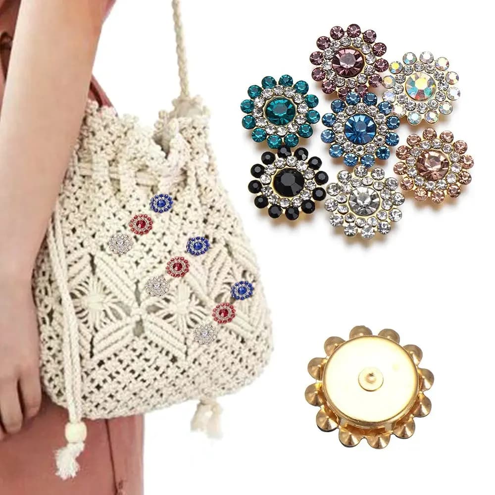 Bottoni con strass a forma di fiore Pietra di cristallo scintillante da 14 mm per abbigliamento, vestiti, forcina, cappello, cucito, artigianato fai da te