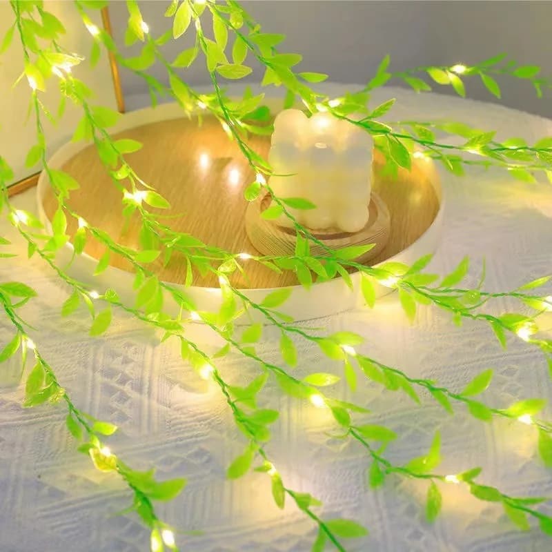 Luci a stringa a foglia verde a LED alimentate a batteria 2M 5M Lucine a vite artificiale per decorazioni natalizie per la casa di nozze