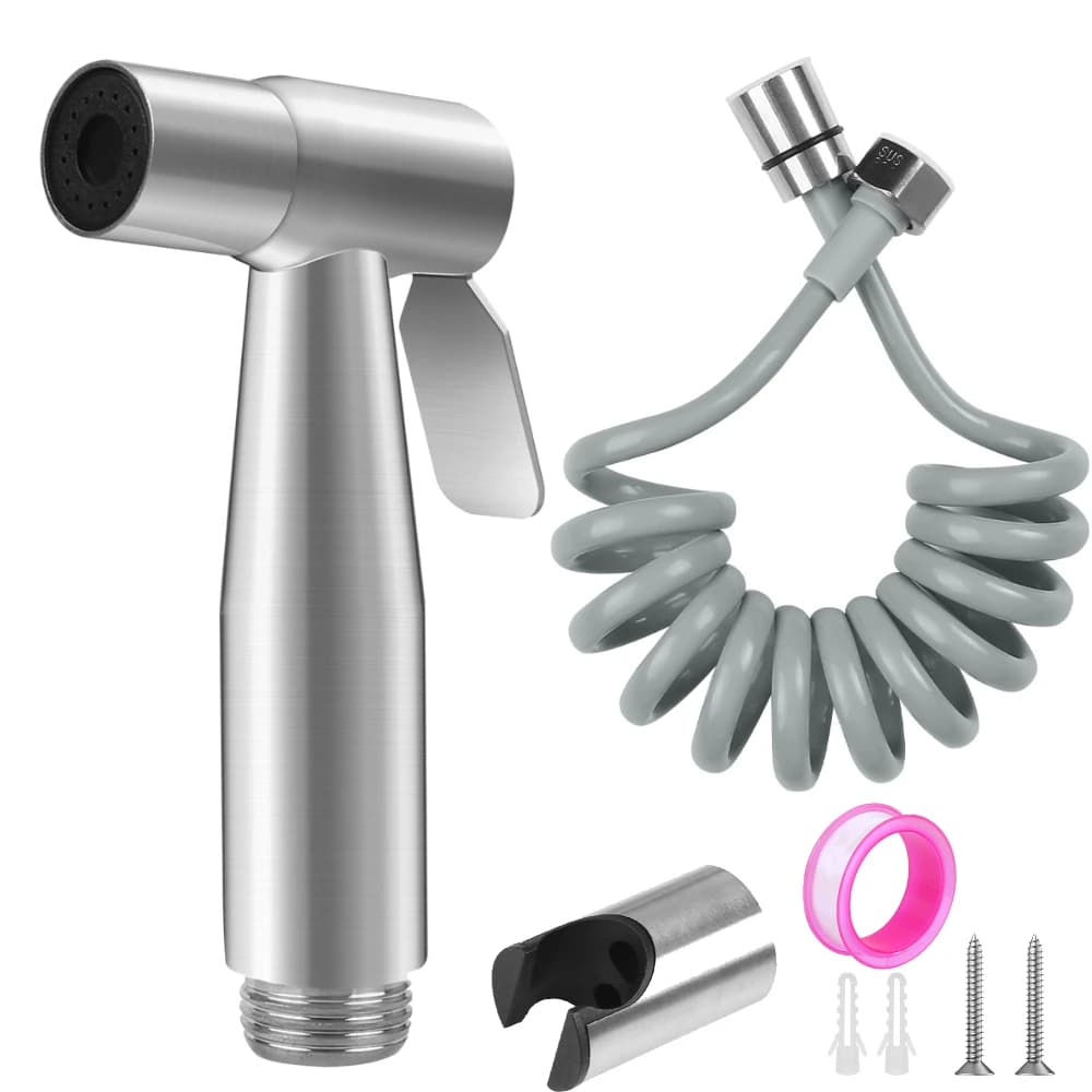 Spruzzatore per bidet portatile con supporto per staffa Tubo flessibile per doccia telescopico flessibile in ABS da 59 pollici per pistola spruzzatrice per bidet per acqua idraulica