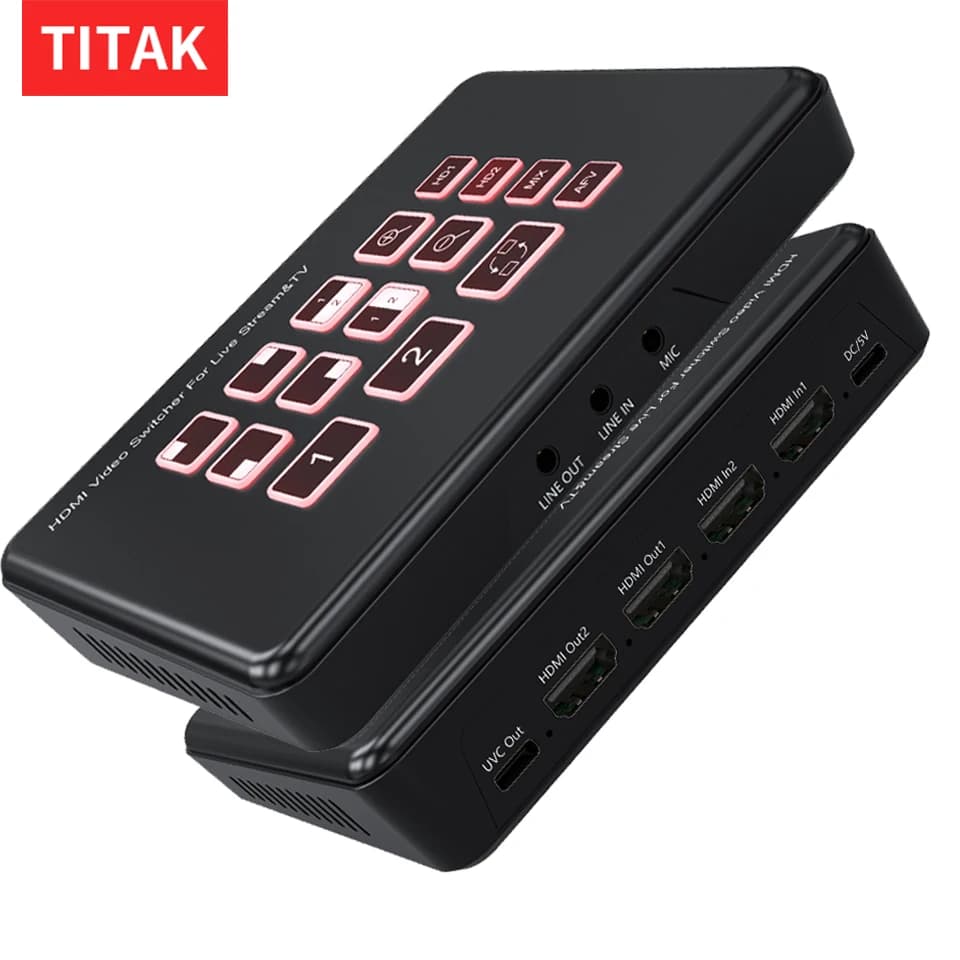 2-Way HDMI Live Streaming Video Mixer Switcher 2 Channel Input 1080P USB C Video Capture Card Record for Camera Game Podcastin
