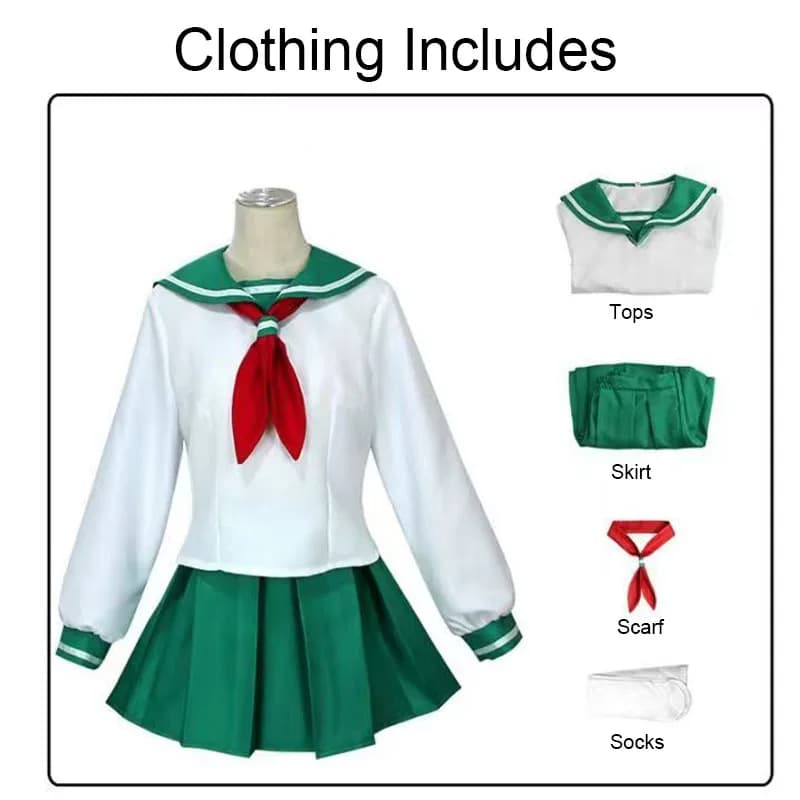 Costume e Parrucche Cosplay di Higurashi Kagome per Festa di Halloween, Abiti Anime di Inuyasha, Completo da Marinaio di Kagome, Gonna Uniforme JK da Donna